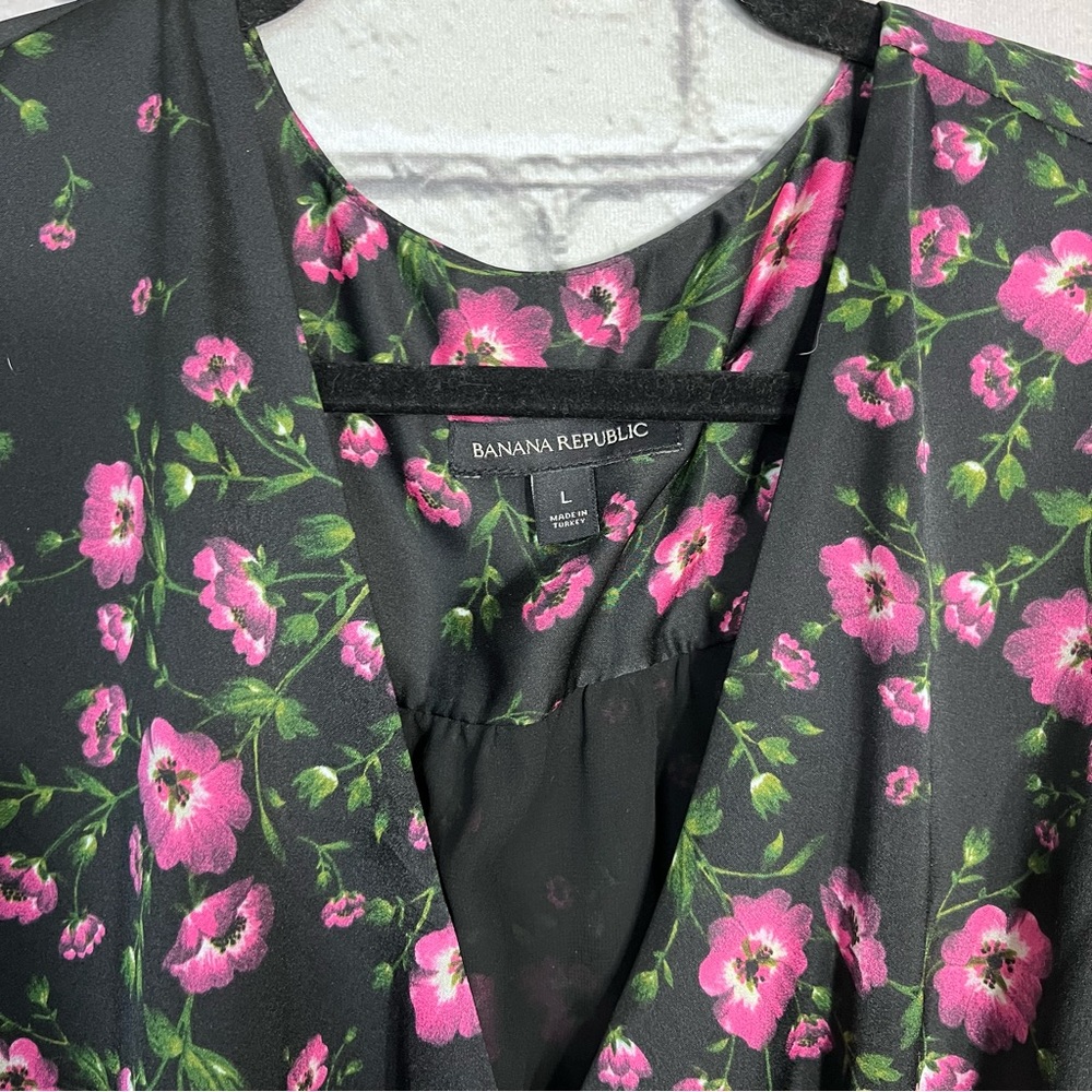 /Banana Republic Floral Printed Long Sleeve V Neck Wrap Blouse Size Large - Picture 3 of 15